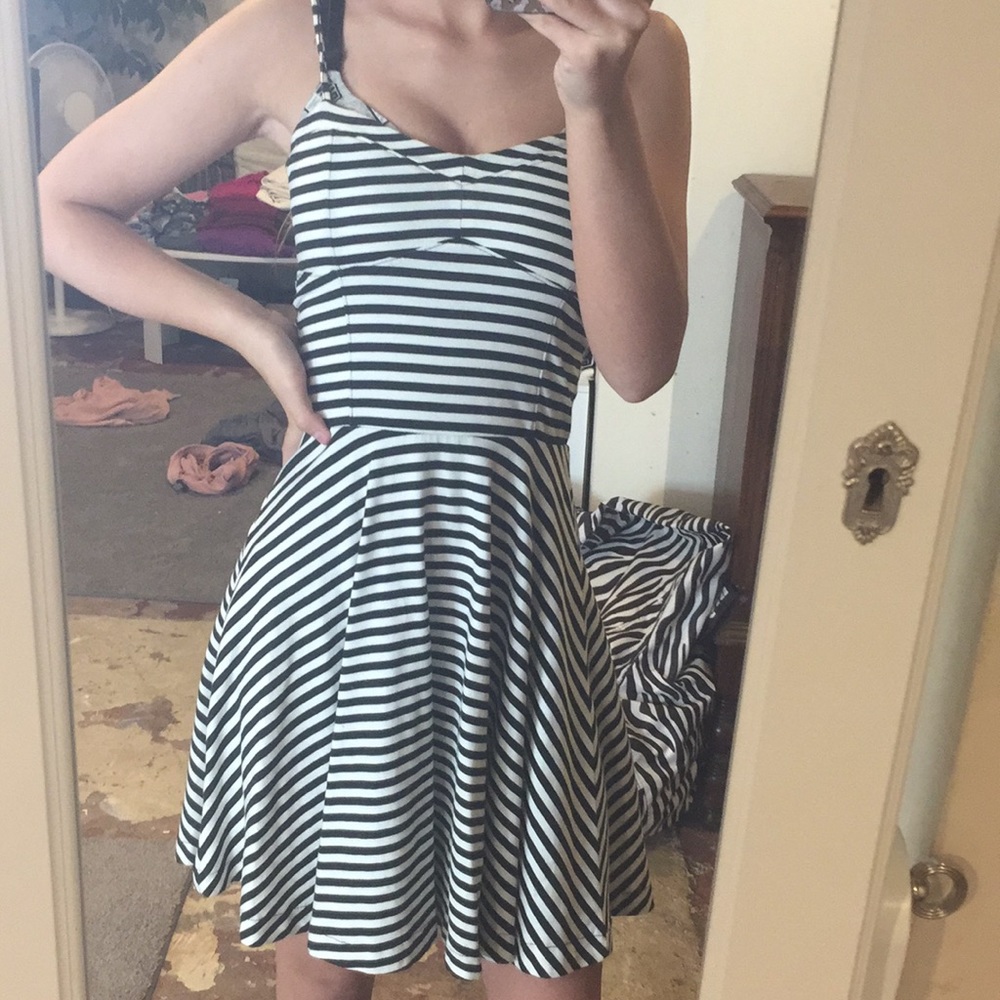 black and white striped dress